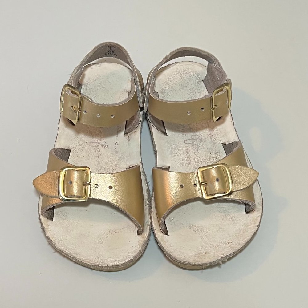 Sun-San Surfer little girls gold, leather sandals.
